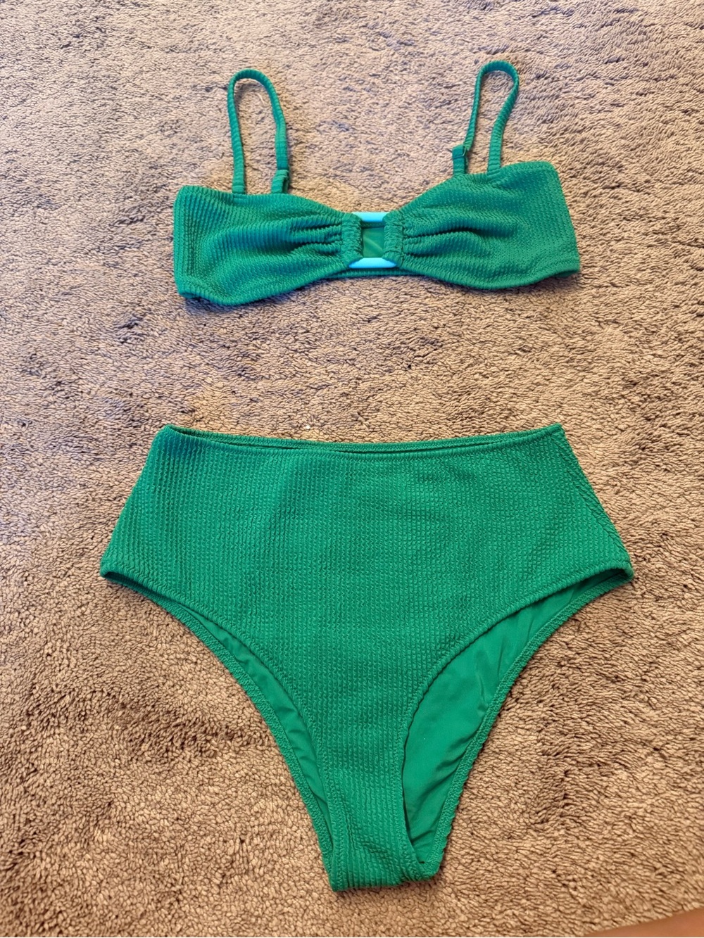 aerie Green Textured High-Waist Bikini Set